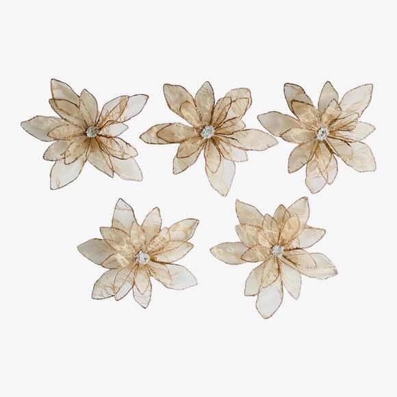 Vintage Christmas Poinsettia Clip Ornaments
Lace Wire with Glitter(5)Clipbacks - Picture 1 of 5